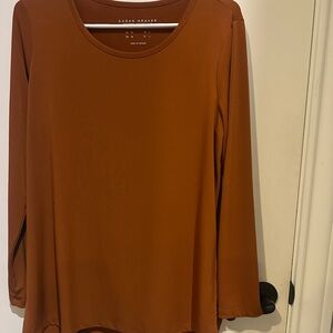 Susan Graver Brown and Orange Relaxed Long Sleeve Blouse